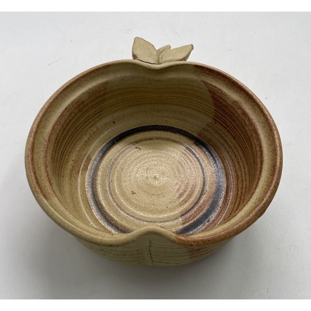 Hand Crafted Artisan Pottery Bowl Apple 7” X 2.5” Signed READ